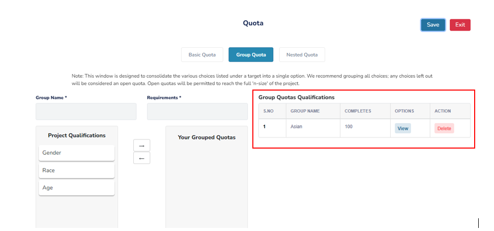 Group quota Qualification