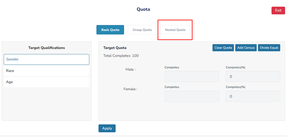 Nested Quota Tab