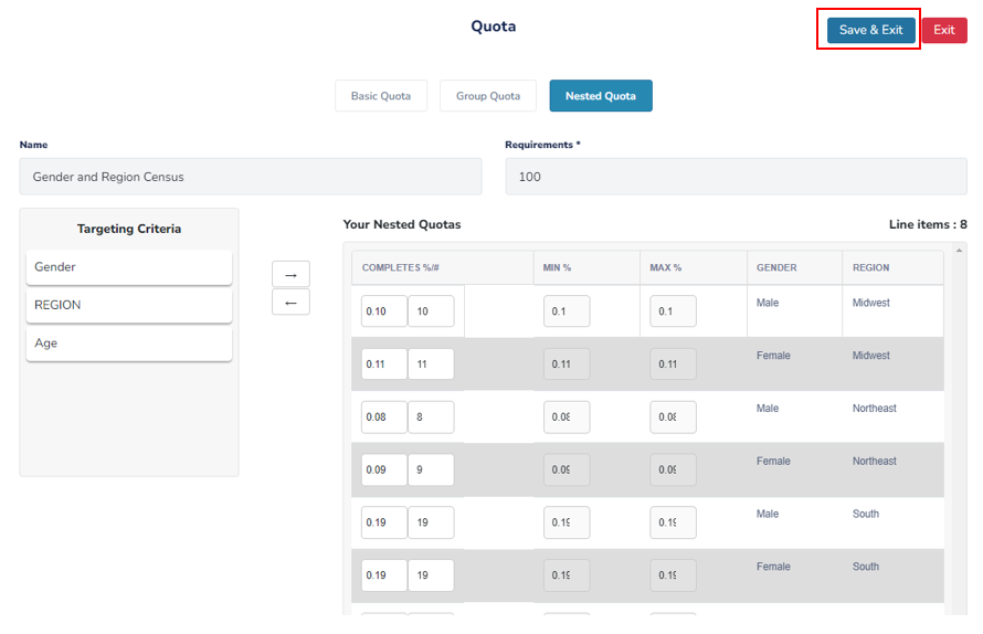 Nested quota Save Exit