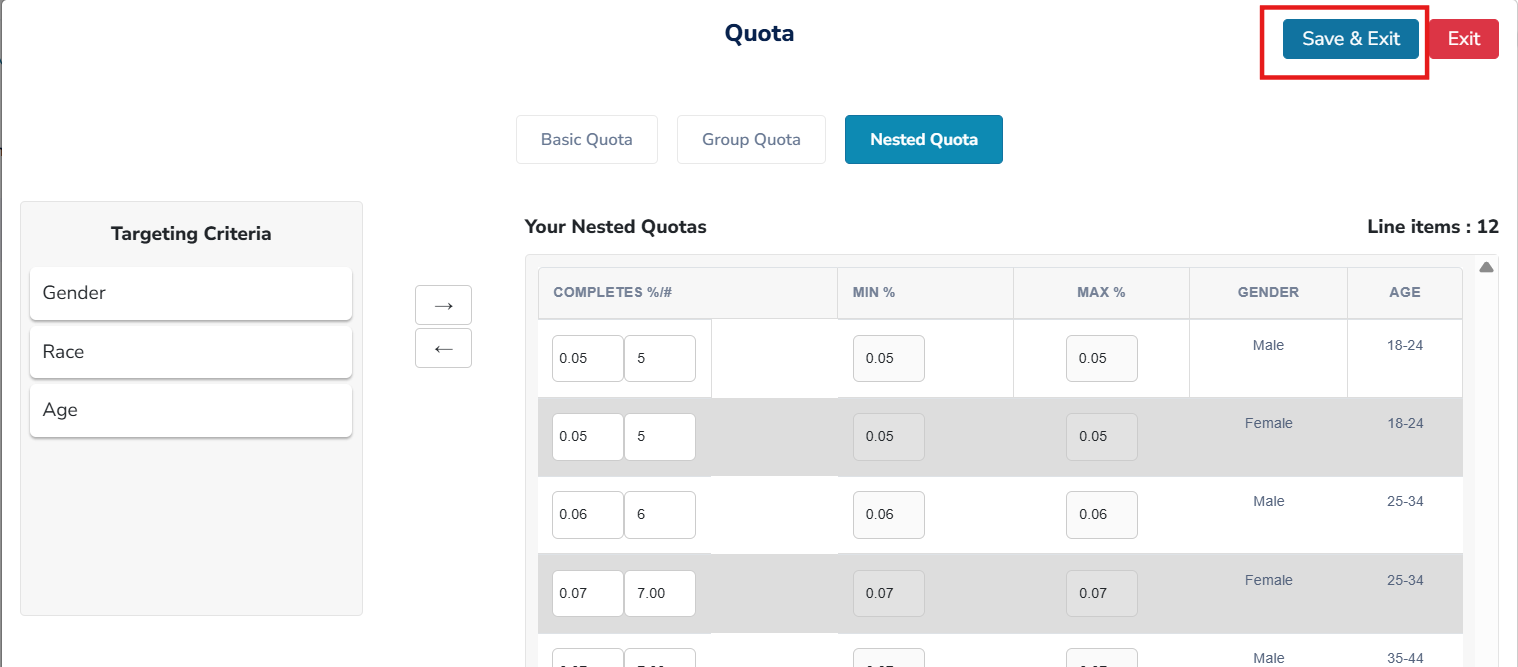 Nested quota Save Exit