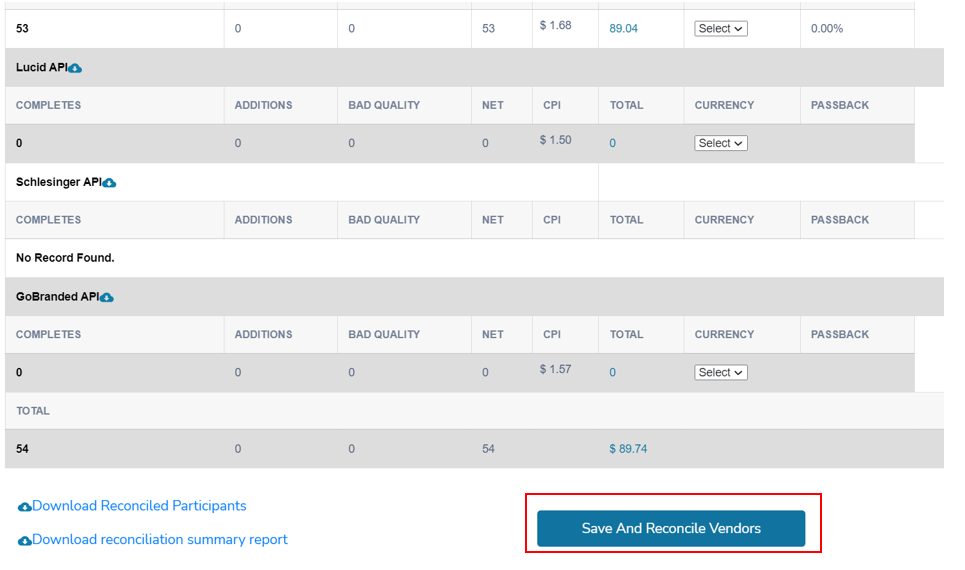 Save and Reconciliation Vendor