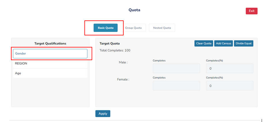 Select Target Basic Quota